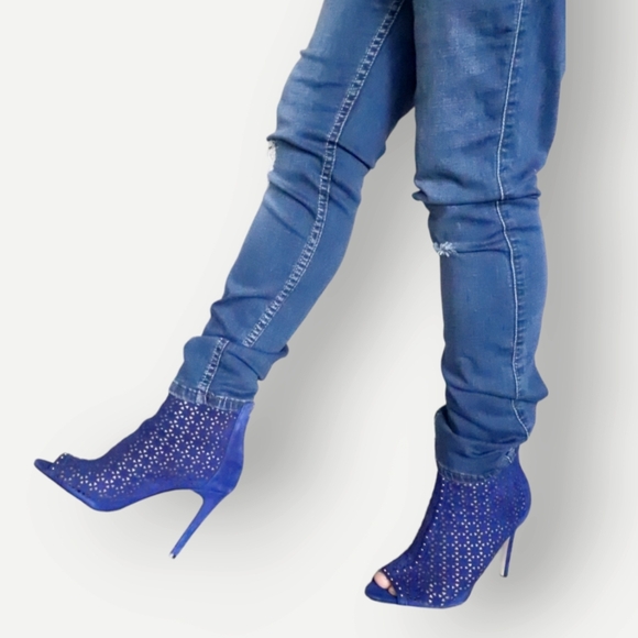 MARC FISHER WOMENS BLUE STUD LACE OPEN TOE HEELS SIZE 7M - Picture 7 of 10